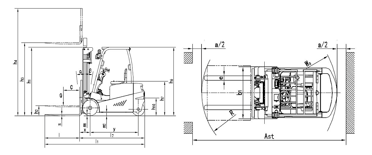 Size OF Front Dual-Drive 3 Wheel Electric Forklift For Cold Storage