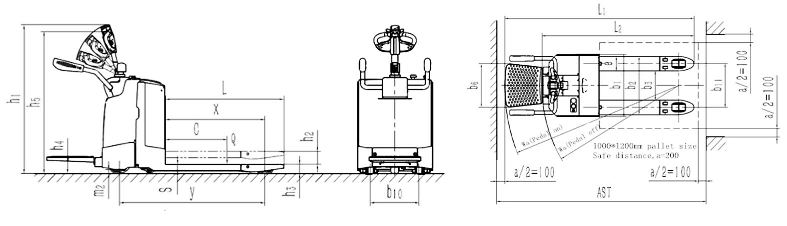 Size Of Stand On Type Electric Pallet Truck