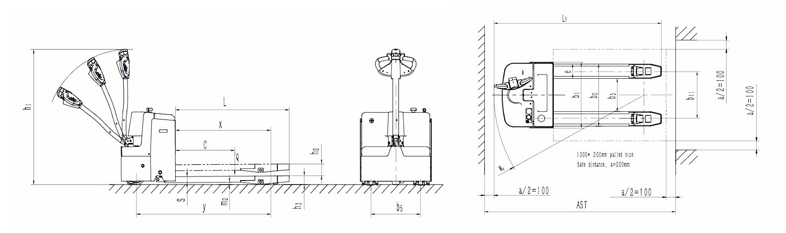 Size of Electric Walkie Type Battery Powered Pallet Truck