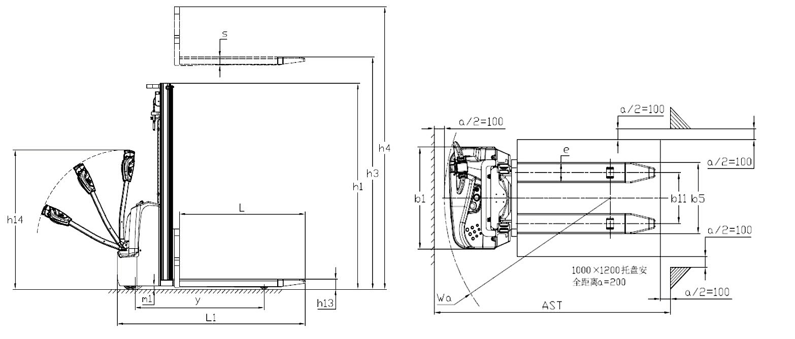 Size Of Walkie Type Electric Battery Powered Pallet Stacker