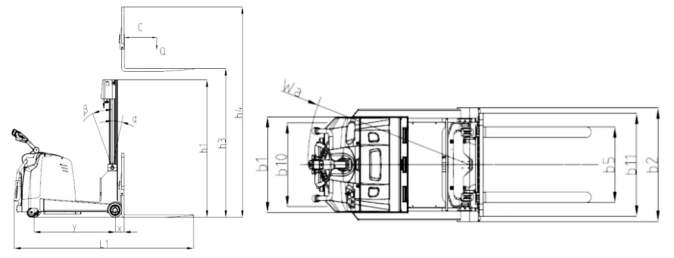 Size of Electric Stand on Type Counterbalance Pallet Stacker